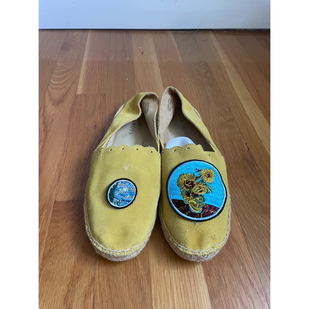 Talbots Yellow Suede Van Gogh Art Patch Espadrille Flats Sunflowers Starry Night